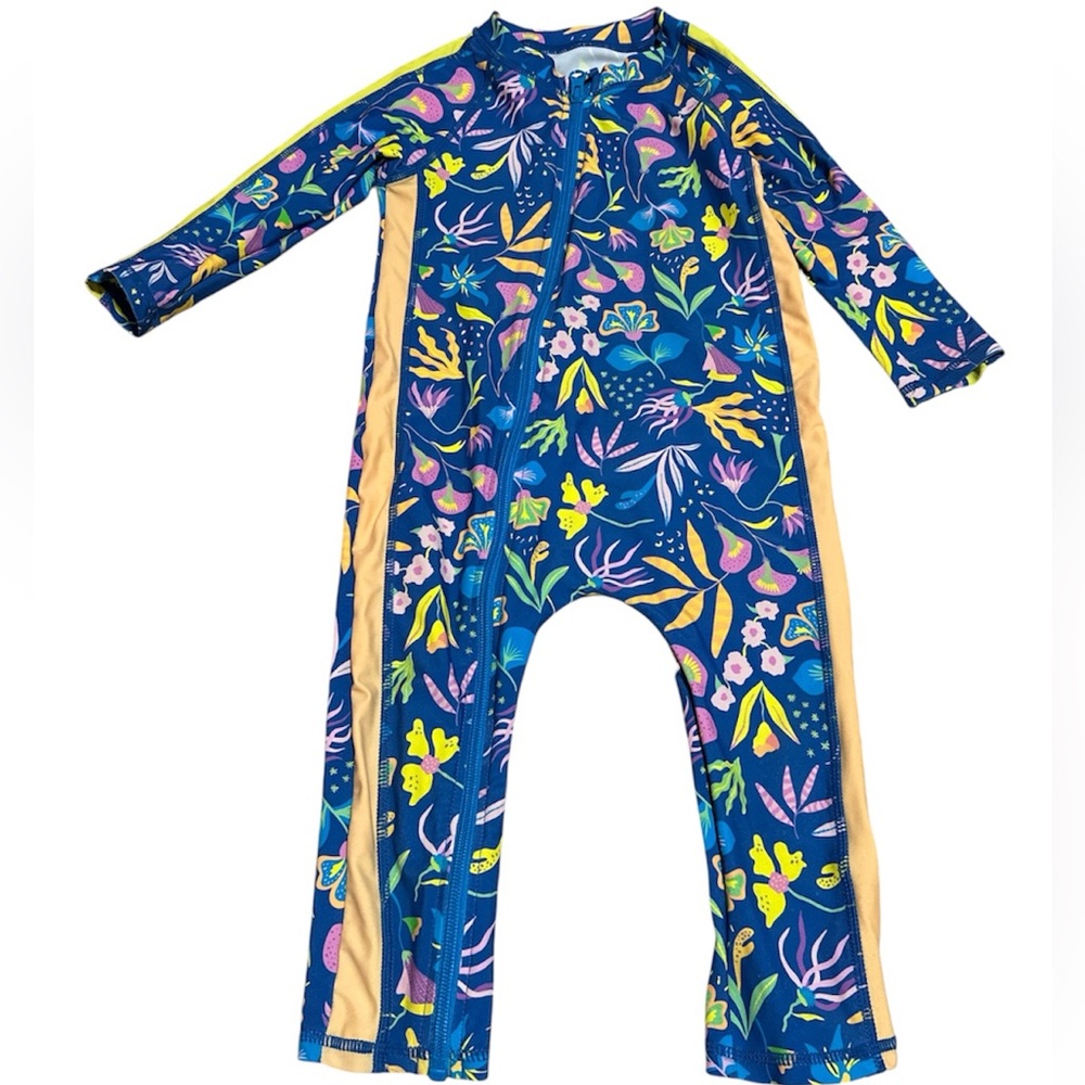SwimZip Kids Blue Floral Long Sleeve Sunsuit Rash Guard
